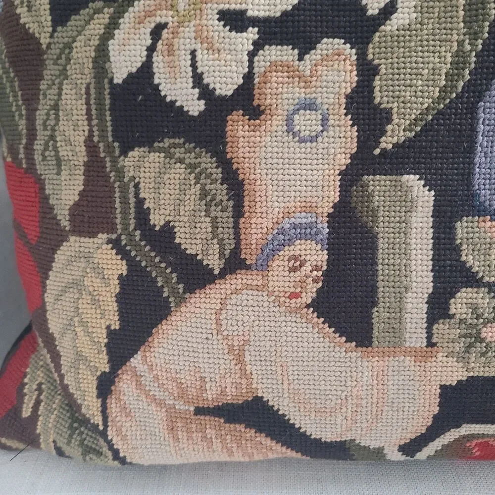 Throw Pillow Michaelian St.Cyr Needlepoint Handmade Wool/ Velvet Elegance 18x18